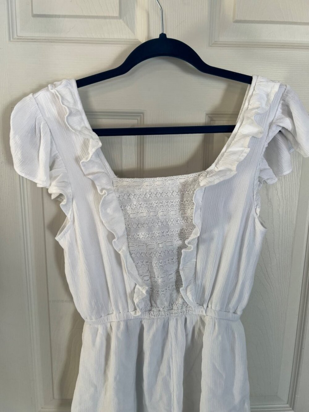 American Eagle White Lace Ruffle Boho Romper Coastal Western Festival Small - Picture 2 of 10